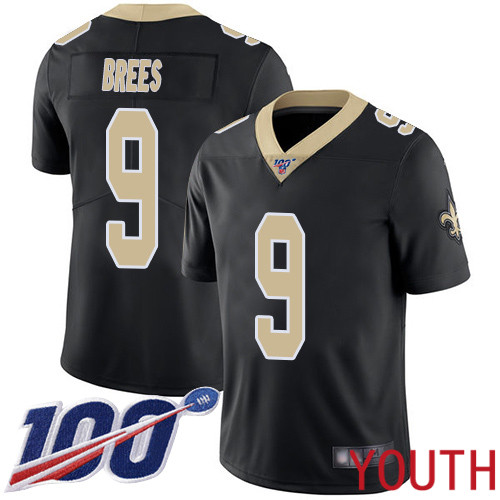 New Orleans Saints Limited Black Youth Drew Brees Home Jersey NFL Football 9 100th Season Vapor Untouchable Jersey